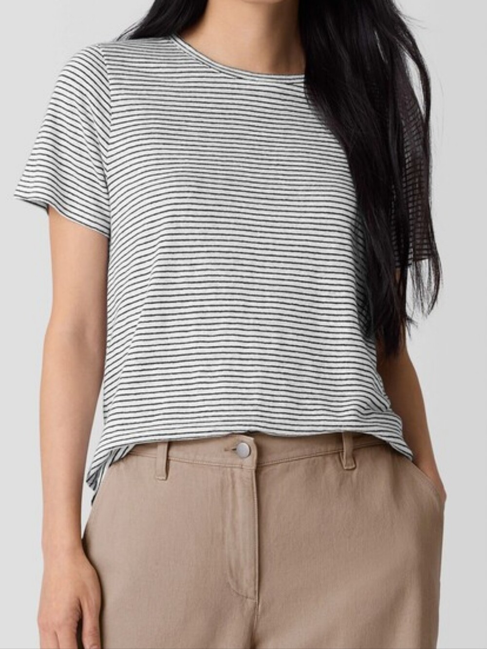 NWT Eileen Fisher Striped Organic Linen Jersey Crew Neck Tee XXS Fits Up to S